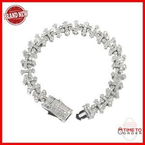 Sterling Silver Iced Out Cross Bracelet 925 Chain Hip Hop Jewelry